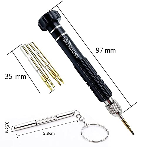 Image of PTSLKHN Eyeglass Repair Kit, 5-in-1 Multifunctional Small Screwdriver, S2 Steel Eyeglass Screwdriver Kit for Eyeglass, Sunglasses, Electronics, Cellphone, Jewelry and More (Black 5in1)