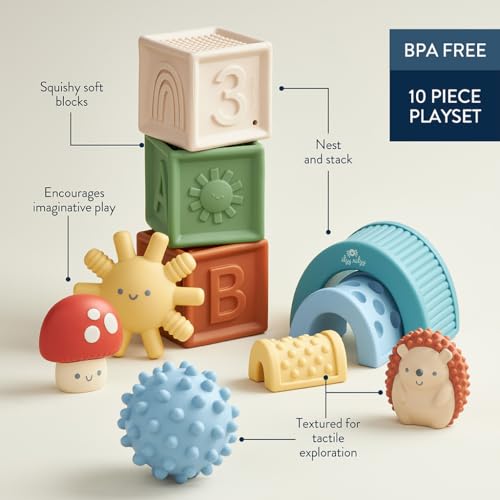 Itzy Ritzy Sensory Blocks Set - Baby Building Blocks 10-Piece Set - Features Soft & Textured Characters - Sensory Toy for Babies & Toddlers Aged 0 Months and Up - Image 5