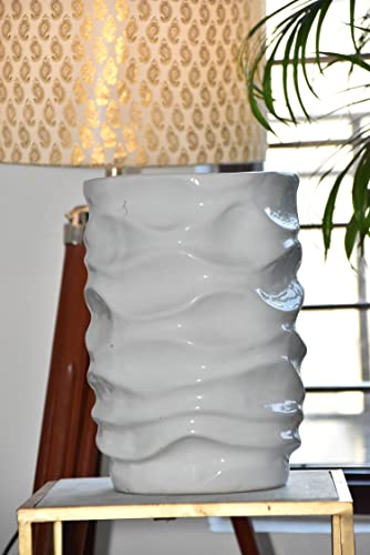 Image of Niyara Premium White Self Pattern Look Ceramic Pots Planters for Indoor Plants,Succulent,Outdoor,Balcony,Home,Garden,Office Size -Large 7.5 inches by 14 inches, Shape :Cylindrical (White)