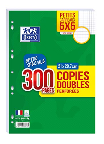OXFORD Copies Doubles A4 Petits Carreaux 5mm avec Margés 300 Pages sous film