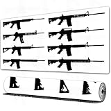 FEHWI Tappetino per mouse da gioco,grande,antiscivolo,impermeabile,con bordi cuciti,Bianco e nero, Silhouette tare Esercito Fucili Fucile da caccia Cecchino Armi,per gaming,ufficio,casa,90×40 cm