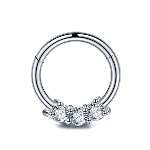 Aumeo Piercing de nariz doble de acero inoxidable en forma de D de 18 g, 20 g, piercing para tragus, caracola, hélice, cartílago, daith, joyería, Acero inoxidable Cover