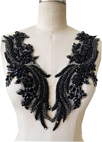 image for wtbv.n Handmade Rhinestones lace Applique handsewing Beads Trim Patche