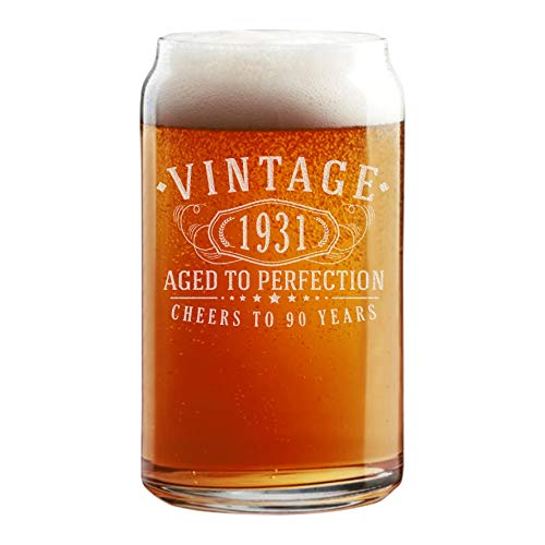 Vintage 1931 Etched 16oz Beer Can Glass - 90th Birthday Aged to Perfection - 90 years old gifts