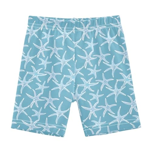Blue Pastel Starfish Girls Shorts Elastic Waist Sports Shorts Girls Leggings Pants for 4-10 Years
