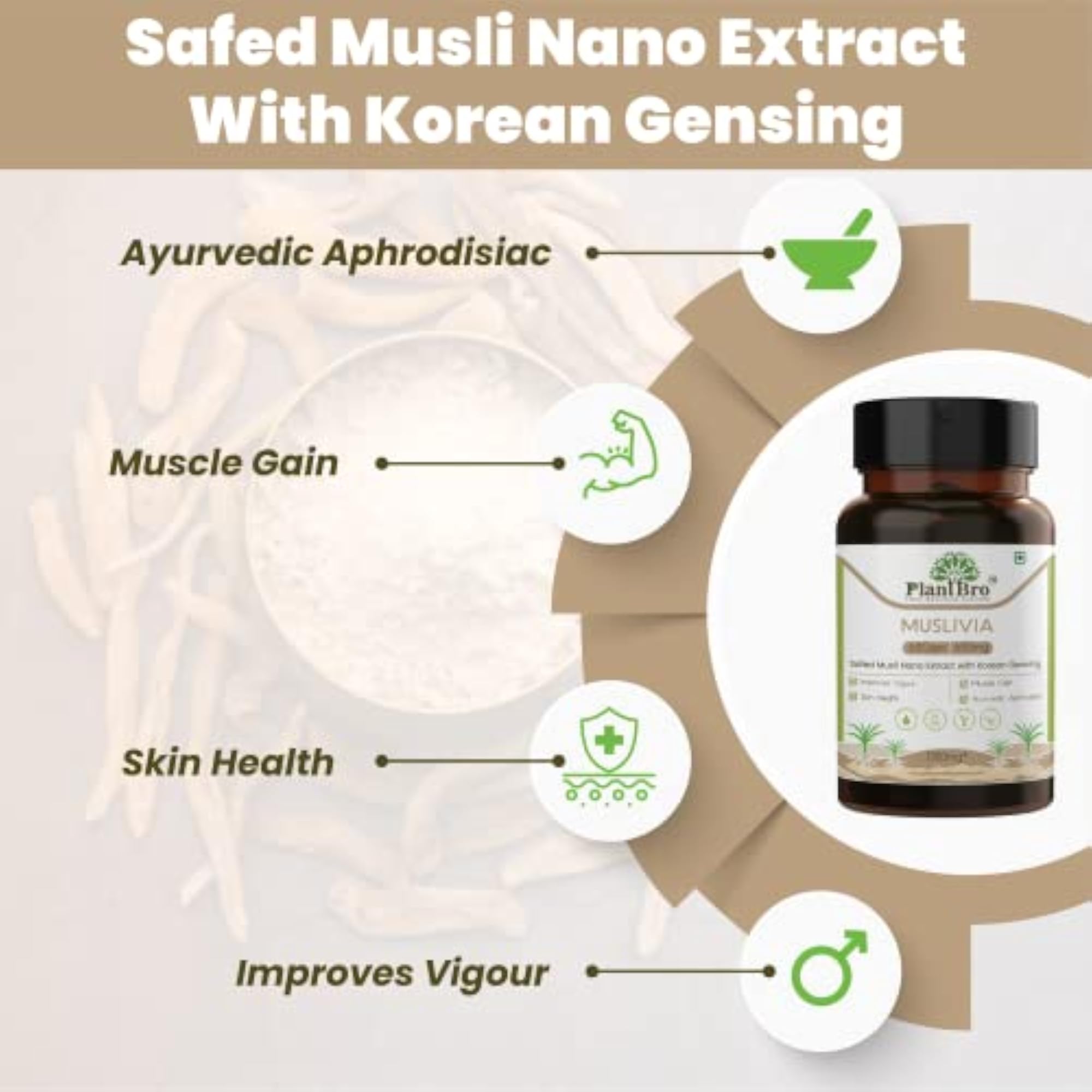 Muslivia Nano Safed Musli with Gensing, 60 Capsules