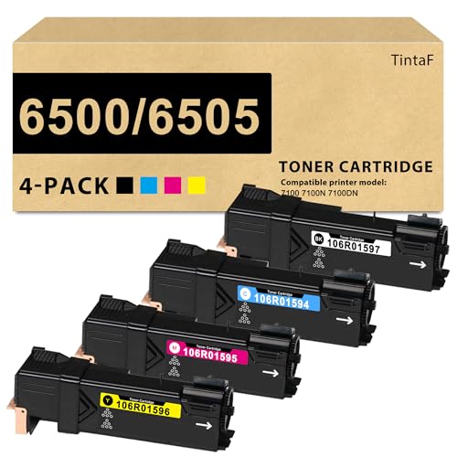 Phaser 6500 WorkCentre 6505 Toner Cartridge Replacement for Xerox 106R01597 106R01594 106R01595 106R01596 Toner Work with Phaser 6500 6500N 6500DN WorkCentre 6505 Printer (4-Pack, BK/C/M/Y)