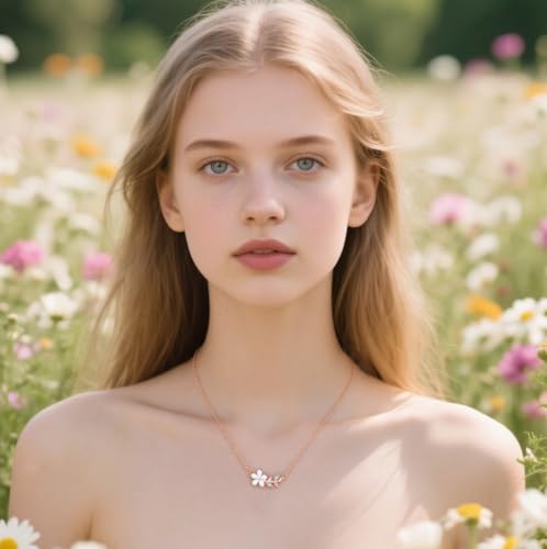 Reffeer Solid 925 Sterling Silver Daisy Flower Choker Necklace for Women Teen Girls CZ Leaf Pendant Necklace2