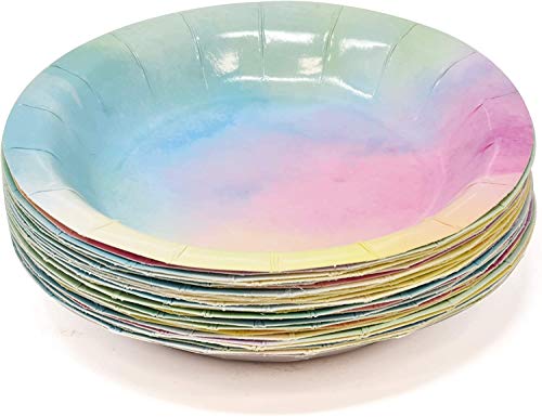 Rainbow Pastel Water Color Party Supplies Tableware Set 24 9" Plates 24 7" Plate 24 9 Oz. Cups 50 Lunch Napkins For Colorful Birthday Parties Baby Shower Wedding Disposable Paper Goods Decor #TOP2