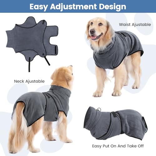PETTOM Hunde-Bademantel Mikrofaser Hundehandtuch Schnell Trocknend mikrofaser Handtuch Super Saugfähig Komfortabel und mit Verstellbaren Trägern für Große Mittelgroße und Kleine Hunde, Grau (XL)