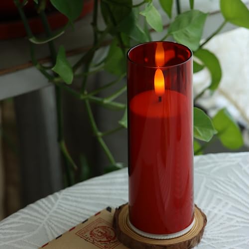 Image of CANDLE CHOICE Indoor Outdoor Flameless Candles with Timer Waterproof Realistic Flickering Battery Operated Pillar LED Lights with Acrylic Shell Wedding Party Christmas Decorations 6 Pack 2 inchx6 inch Red