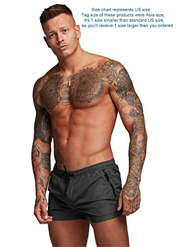 TONLEN Mens Swimwear Sports Shorts Swim Trunks with Zipper Pockets (US, Alpha, Small, Regular, Regular, Grey)