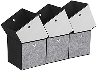 SONGMICS Set of 6 Storage Cubes, Foldable Fabric Storage Boxes, Baskets and Bins, Clothing Toy Organiser, 30 x 30 x 30 cm, 3 Colours on Different Sides, White, Grey, and Black ROB30WB