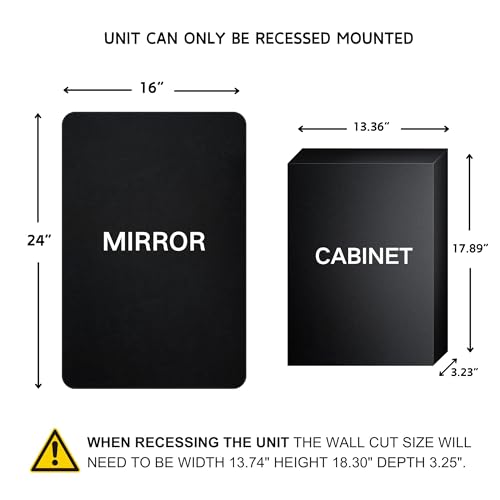 Image of TEHOME Farmhouse Black Metal Framed Recessed Bathroom Medicine Cabinet with Beveled Mirror Rounded Rectangle Bathroom Medicine Cabinet 16x24 inch