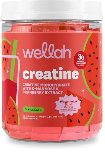 Image of Wellah Creatine for Women (Watermelon Slush) 30 Stick Packs, 3g Per Serving | With Dandelion, D-Mannose & Cranberry Extract, To-Go Packets