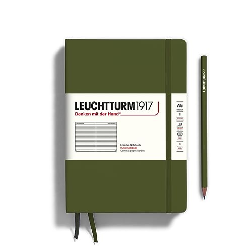 Image of LEUCHTTURM1917 - Notebook Hardcover Medium A5-251 Numbered Pages for Writing and Journaling (Army, Ruled)