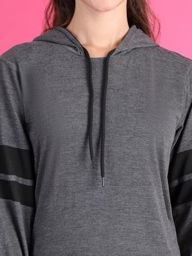 Image of Mack Jonney Cotton Blend Full Sleeve T-Shirt with Hoodie for Women-VJ-FSTWH-02