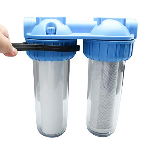 DasMarine Dual Whole House Water Filter Purifier with Filters,Carbon Block and Sediment Included,Water Filter Purifier Kit with Housing Wrench,Screws