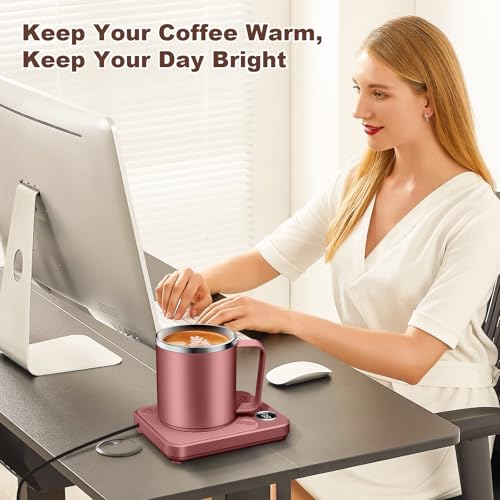 Image of Felibeaco 16oz Heated Coffee Mug with Flat Bottom for Rapid Heating, Stainless Steel Heated Coffee Cup Suitable for Different Coffee Mug Warmer /Heaters, Heated Mug /Cup for Home and Office Desk,Red