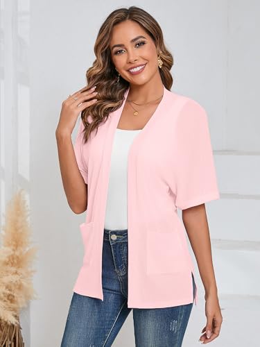 Image of Heymoments Women's Lightweight Open Front Knit Cardigans Short Sleeve Casual Soft Drape Summer Cardigan S-2XL