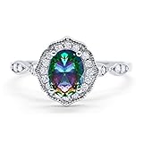 Blue Apple Co. Art Deco Antique Style Wedding Engagement Ring Oval Round Simulated Morganite Rose Tone 925 Sterling Silver Choose Color