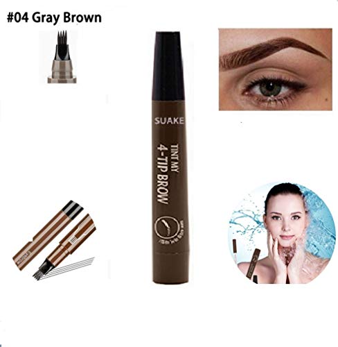 Preisvergleich Produktbild KGIDK Vier Gabelspitzen Flüssiger Augenbrauenstift, Tattoo Tint Wasserdichter Microblading Pen, Sketch Makeup Tattoo Tint Augenbraue mit Einer Mikrogabelspitze für Mädchen (Gray Brown,2PCS)