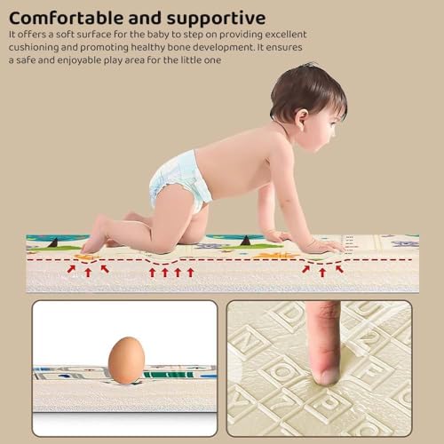 Image of Foldable Floor Mat - Baby Play Mat with Letters, Anti-Slip Crawling Mat for Babies, Thick Educational Play Mat for Toddlers, Portable Baby Activity Mat, Safe & Comfortable Crawling Surface