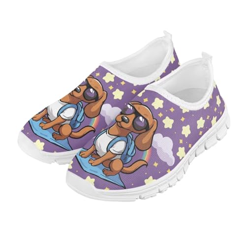 Cugasmaru Girls Sneakers Size 1 Dog Shoes Kids Slip On Sneakers Cartoon Kitten Gym Shoes for School Girls Pink Rose Flower Sneaker for Children Summer Breathable Lightweight