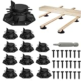 Deckit 12-Pack Adjustable Deck Support Pedestals, 1.18'–2.36' (30–60 mm), for 2×4 & 2×6 Joist Framing, Ground Support & Leveling for Patio, Shed Base & Floating Deck Includes Screws