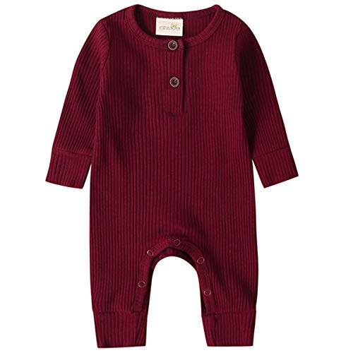 Image of Kuriozud Newborn Infant Unisex Baby Boy Girl Button Solid Romper Bodysuit One Piece Jumpsuit Outfits Clothes
