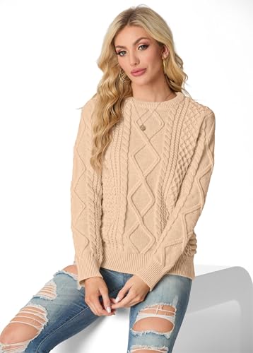 Image of GRECERELLE 2026 Womens Fall Winter Long Sleeve Casual Pullover Sweater Tops | Crewneck, Cable Knit, Chunky, Vintage Style, Anti-static(XS-2XL)