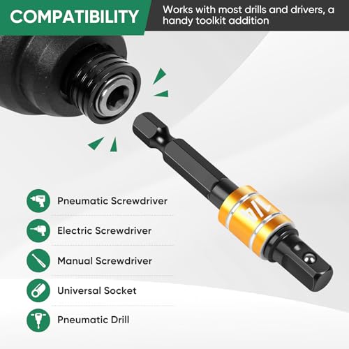 Image of 3PCS Impact Socket Adapter Set - 1 /4 inch, 3 /8 inch, 1 /2 inch Drill Socket Adapters with Extension Driver Bit & Holder, Socket Drill Adapters Compatible with Power Drill and High Torque Impact Wrench