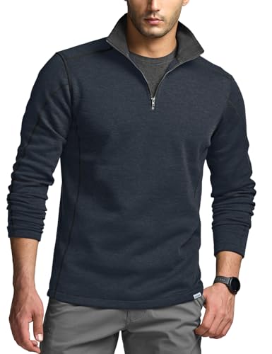 CQR - CQR Men's Thermal Fleece Quarter Zip Sweater - Lightweight Long Sleeve Mock Neck Pullover, Crest Navy, Large - Best Deal on Amazon