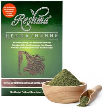 Reshma Beauty 30 Minute Henna Hair Color Infused with Plant-Based Lawsonia Inermis 100% Gray Coverage for Soft, Shiny Hair, Hair Dye—1.05 oz, Pack of 1 (Light Brown)