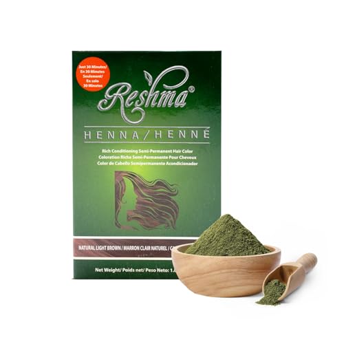 Reshma Beauty 30 Minute Henna Hair Color Infused with Organic Henna Lawsonia Inermis 100% Gray Coverage for Soft, Shiny Hair, Plant-Based Hair Dye—1.05 oz, Pack of 1 (Light Brown)