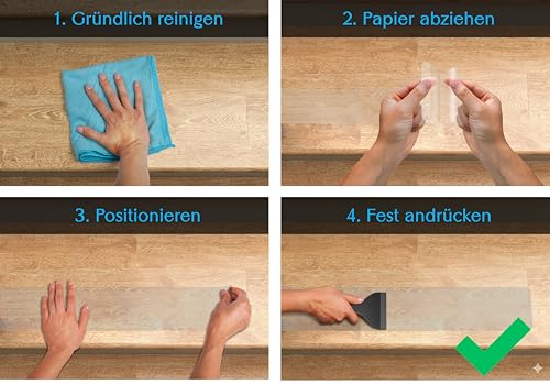 cocofy Treppenstufen Antirutsch 18x 60x8 cm - Antirutschstreifen Treppe Transparent Innen - Treppen Rutschschutz & Antirutsch Treppe - PEVA BPA-frei, Diamant-Struktur