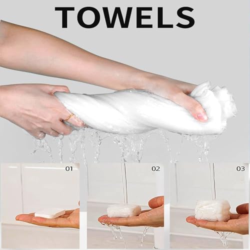 Image of Compressed Towel Tablet Portable Face Washcloth Reusable Wet and Dry Disposable, Baby Towel or Dog Camping Wipes for Travel Hiking Home Beauty (Pack of 42)