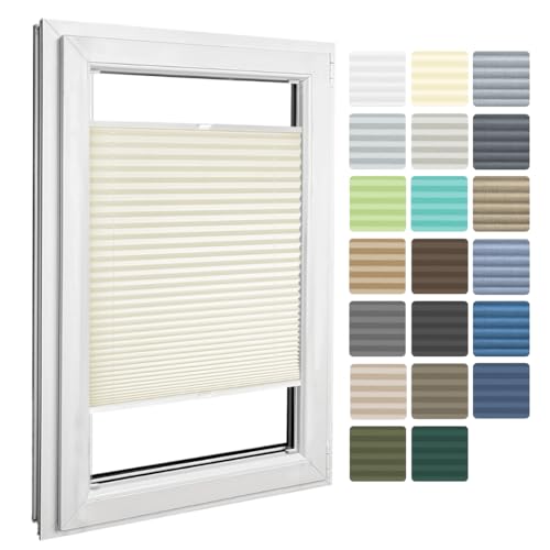 Home-Vision® Premium Plissee zum Anschrauben in der Glasleiste Innenrahmen (Creme-Vanille, B75cm x H200cm) Blickdicht Plissee Jalousie mit Halterungen zum Bohren, Sonnenschutzrollo Rollo