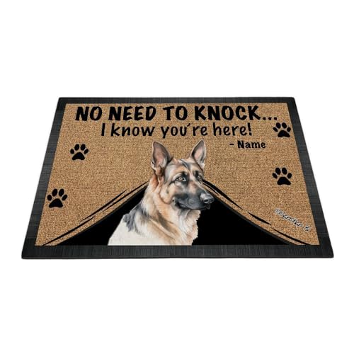 Ganshan Bi Personalized Door Mat with Watercolor Dog German Shepherd Dog Welcome Floor Mat No Need to Knock I Know You're Here Gift for Dog Lover 27.5