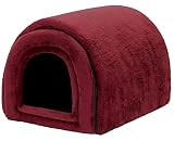 PetStyle 犬 猫 ベッド ドームハウス ペットベッド 冬用 折りたたみ 洗える 猫ハウス 犬ハウス 室内 冬 ふわふわ 暖か おしゃれ ドーム型 ペットハウス Lサイズ 小型犬 中型犬 寒さ対策 (秋冬/ワインレッド)