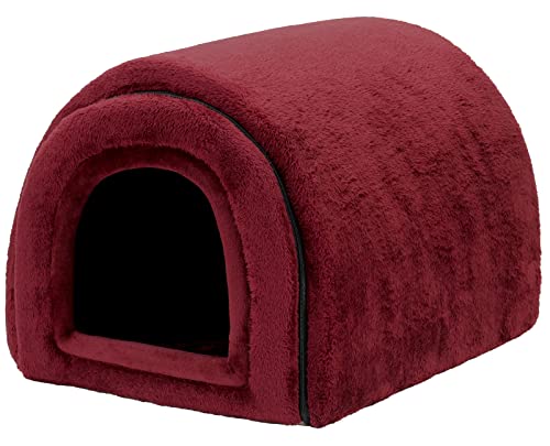 犬 猫 ベッド ドームハウス マット ペットベッド 冬用 折りたたみ ペット マット 洗える 猫ハウス 犬ハウス 室内 冬 ふわふわ 暖か (L,秋冬/ワインレッド)