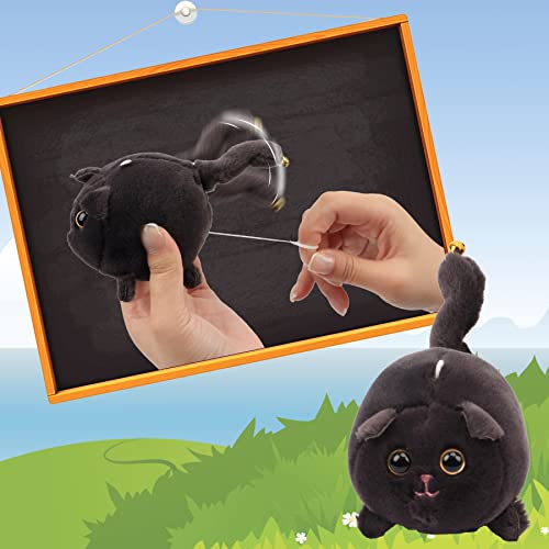 Hopearl Pull String Plush Kitty Squeaky Toy With Bell Wind-Up Clockwork Cat Motorized Wagging Tail Rotating Interactive Kitten Toys Pullback Cord Stuffed Animal Gift For Baby Kids, Black, 5'' #TOP2