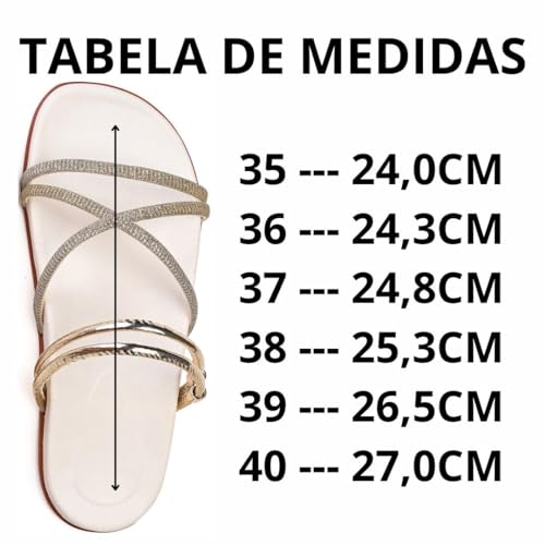 Papete Feminina Birkendy Sándalia Brilho Chinelo Feminino Verão (BRANCO OURO, BR, Adulto, Numérico,