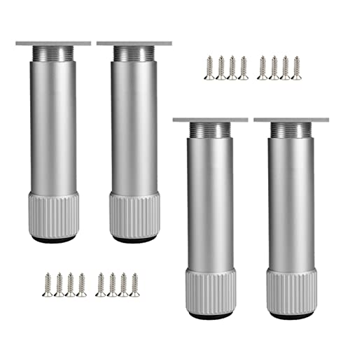 DUDUQZC Patas para muebles, juego de 4 patas de muebles, patas de repuesto para muebles, patas ajustables para sillones, sofás, armarios, mesas de café, carga de hasta 300 kg (color: plateado, tamaño