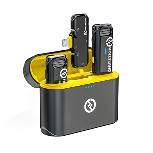 Hollyland-Microfone Lapela Sem Fio-Lark C1 Oficial para iPhone/ipad-Play and Plug, Certificado MFi-Cancelar Ruído Intelegente com Case de Carregamento, Transmissão de 656ft, 32H de Tempo de Trabalho ideal para Entrevista, vlog-Preto