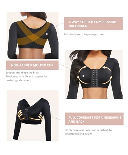 FeelinGirl Arm Shaper for Women Post Surgery Arm Lipo Compression Sleeves Slimming Arm Front Closure Shapewear Bra2