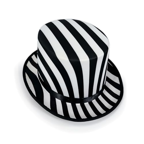 Uqezagpa Vintage Schwarz Weiß Kariert Magier Zylinder Klassische Bühnenauftritte Kostüm Zubehör Schachbrettmuster Hut