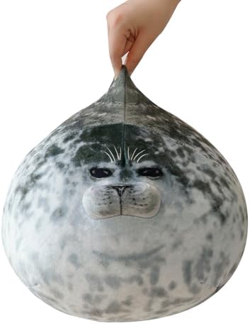 YEHTOY Cute Seals Plush Pillow Toy Round Throw Pillow PP Cotton Fill Skin Friendly Fabric Gray White for Bedroom, Sofa, Office, Kids Birthday Gift (Small) — view 5