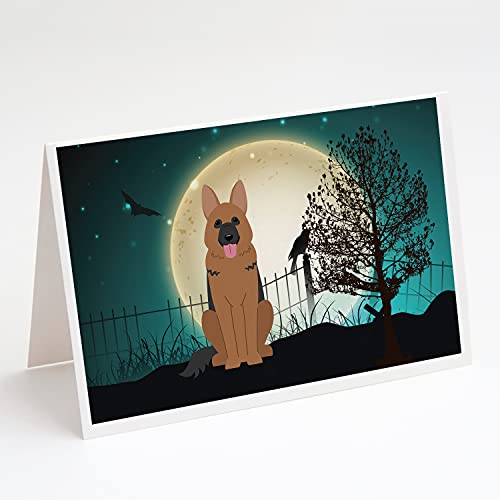 Caroline's Treasures BB2257GCA7P Halloween Scary German Shepherd Greeting Cards and Envelopes Pack of 8 Blank Cards with Envelopes Whimsical A7 Size 5x7 Blank Note Cards