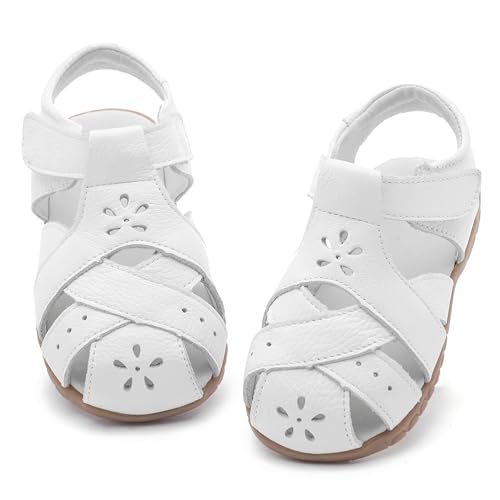 Image of Femizee Toddler Girls Leather Dress Sandals with Adjustable Strap | Toddler /Little Kids, Leather upper, Cushioned footbed, Hook-and-loop, Flexible Sole, Dressy summer occasions, Princess-style
